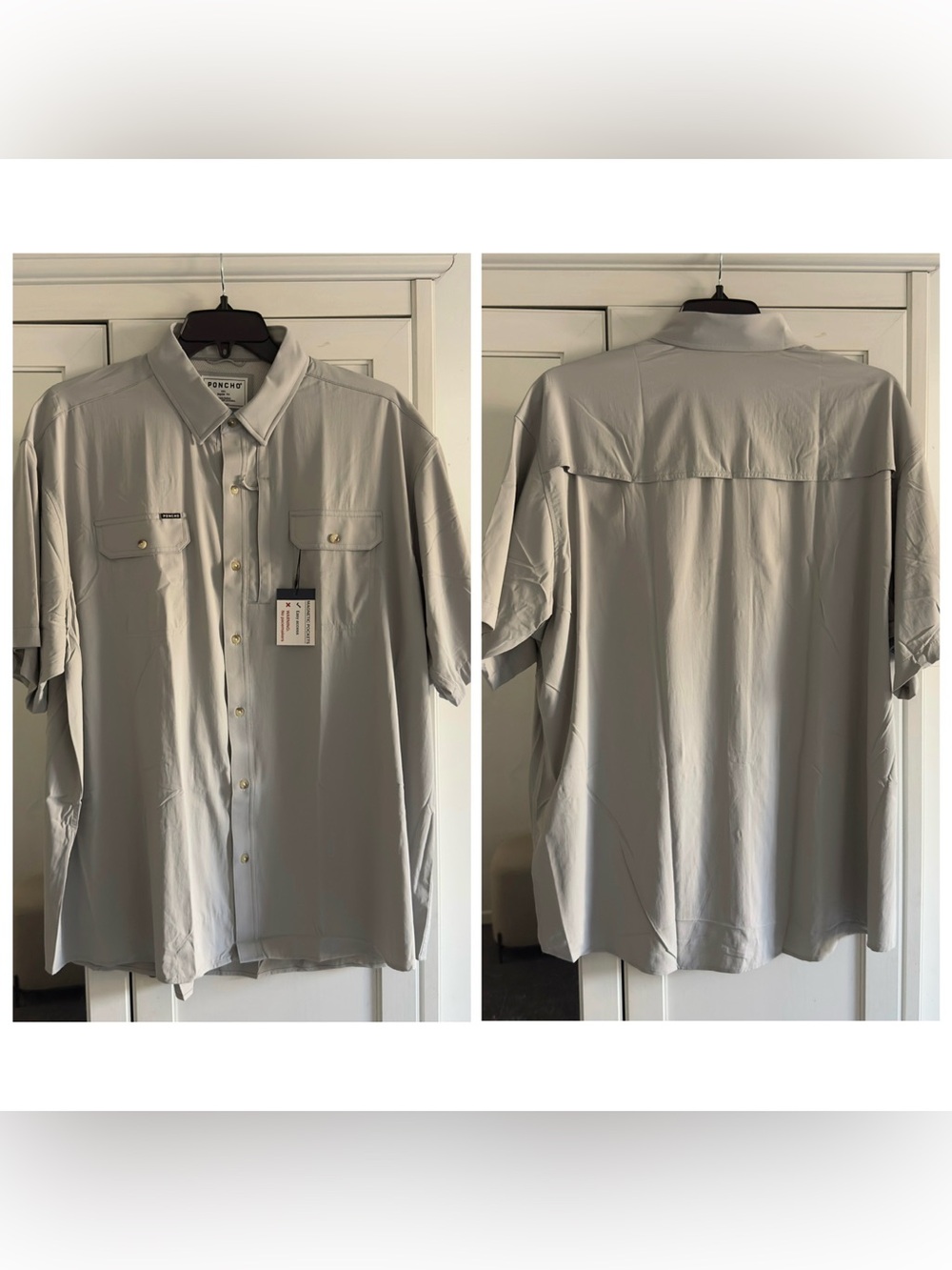 Poncho The Grey Fox Short Sleeve Shirt in Grey Men's Size XXL Regular Fit